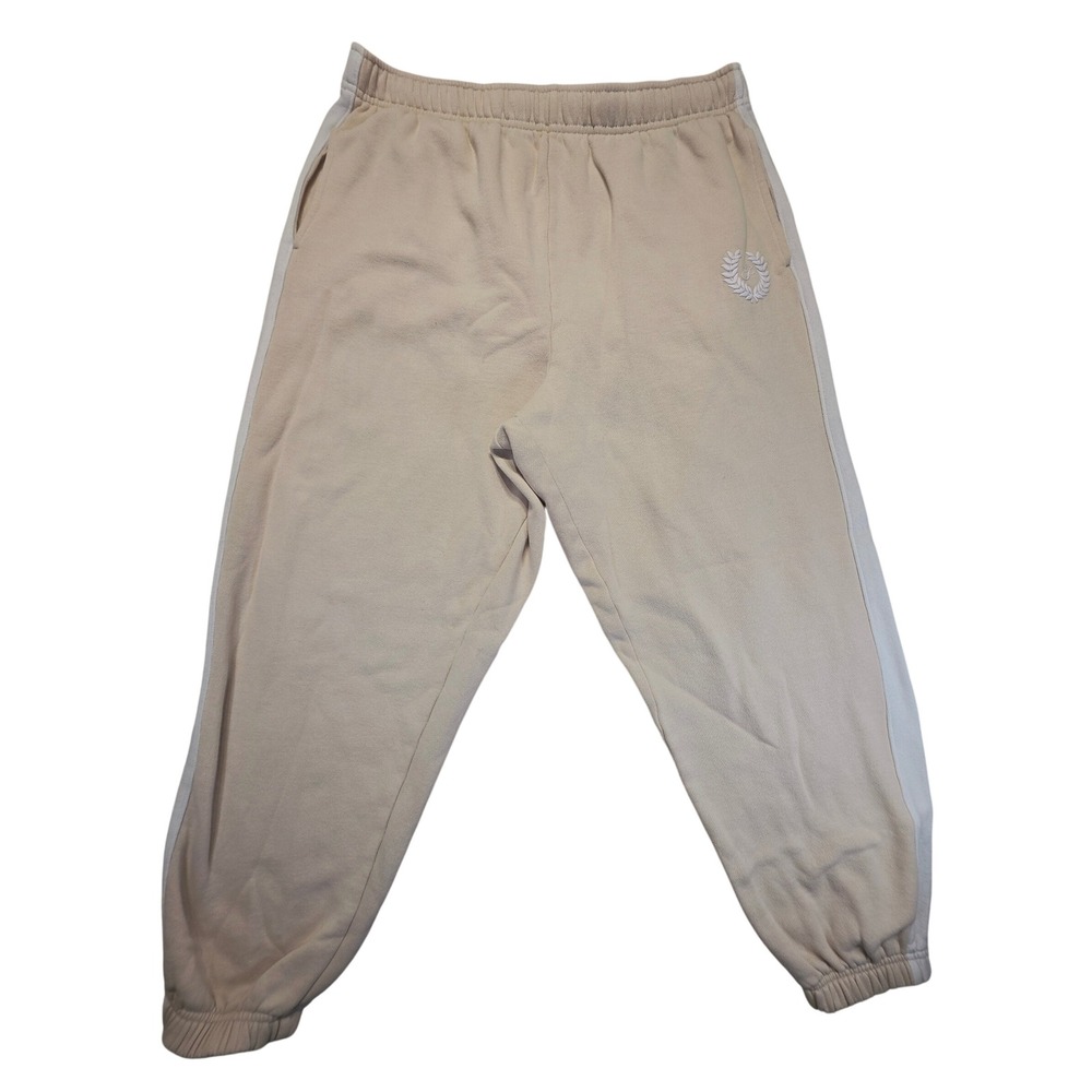 Victoria's Secret PINK Sweatpants XL Beige Tan White Stripe Laurel Crest Joggers